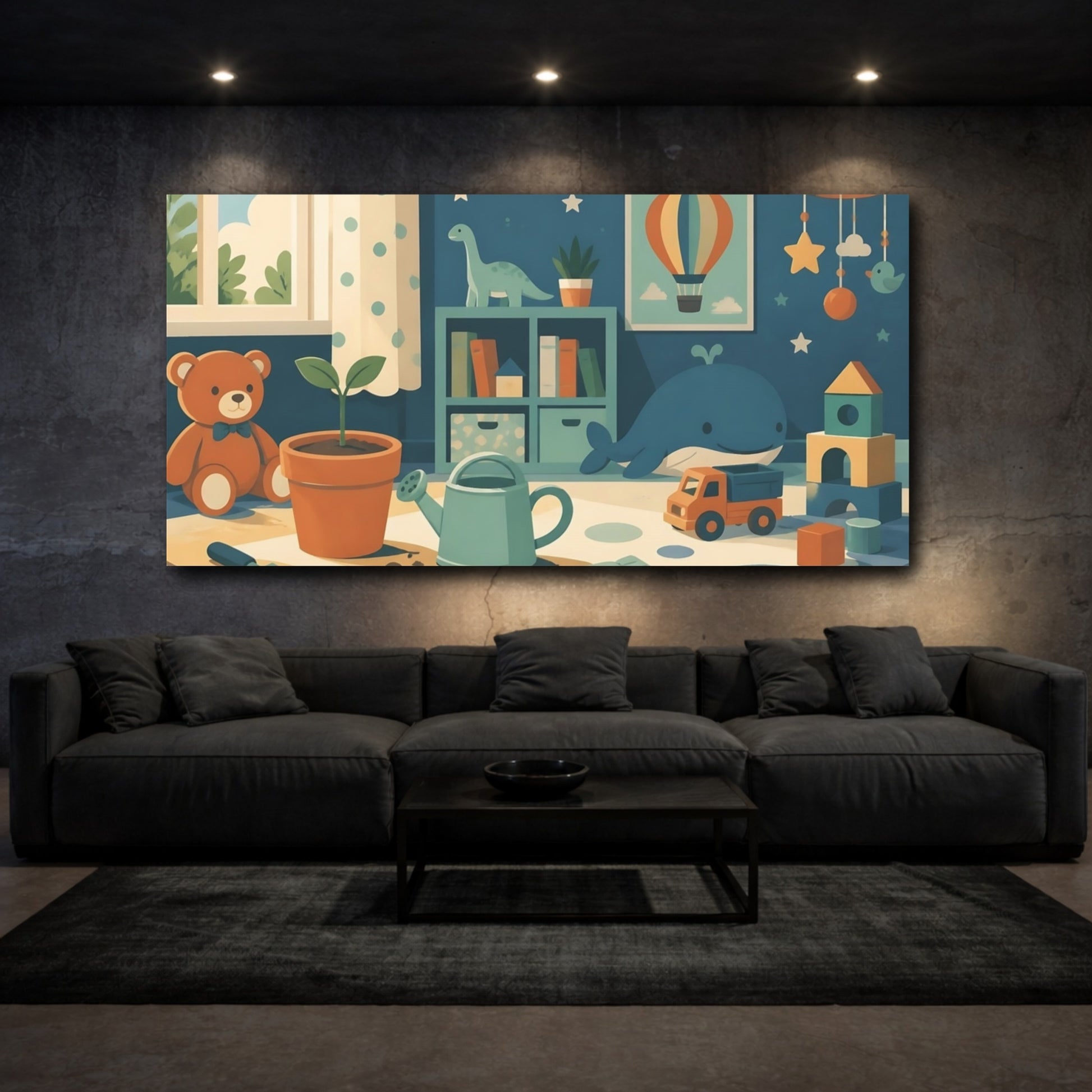 Mockup 3. Kids Room Seedling Scene shown as canvas print