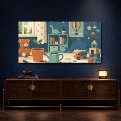 Mockup 4. Kids Room Seedling Scene shown as canvas print