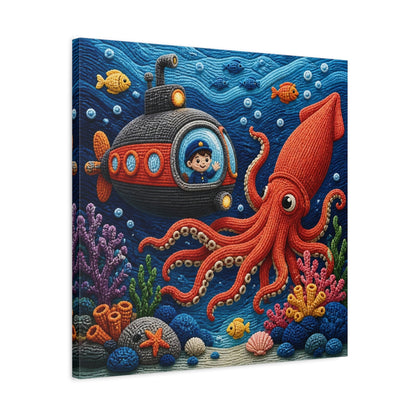 Side Mockup 4. Kids Room Squid Adventure shown as canvas print