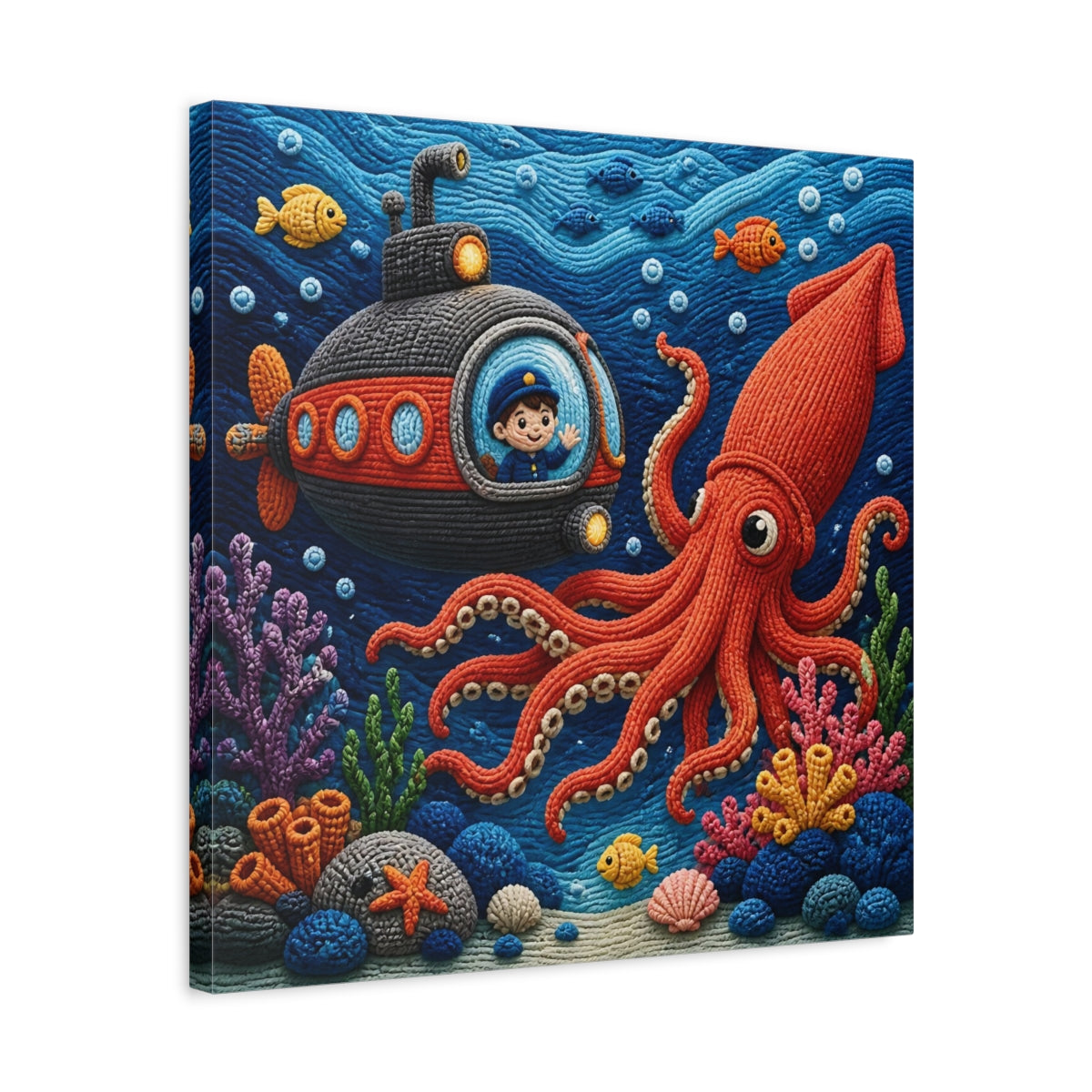 Side Mockup 5. Kids Room Squid Adventure shown as canvas print
