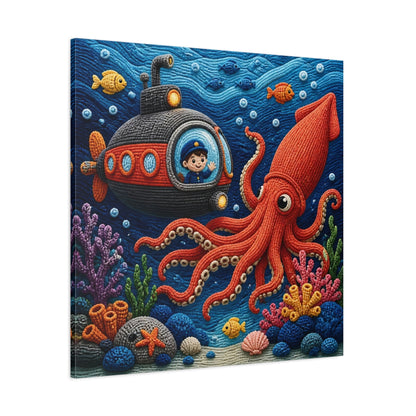 Side Mockup 1. Kids Room Squid Adventure shown as canvas print