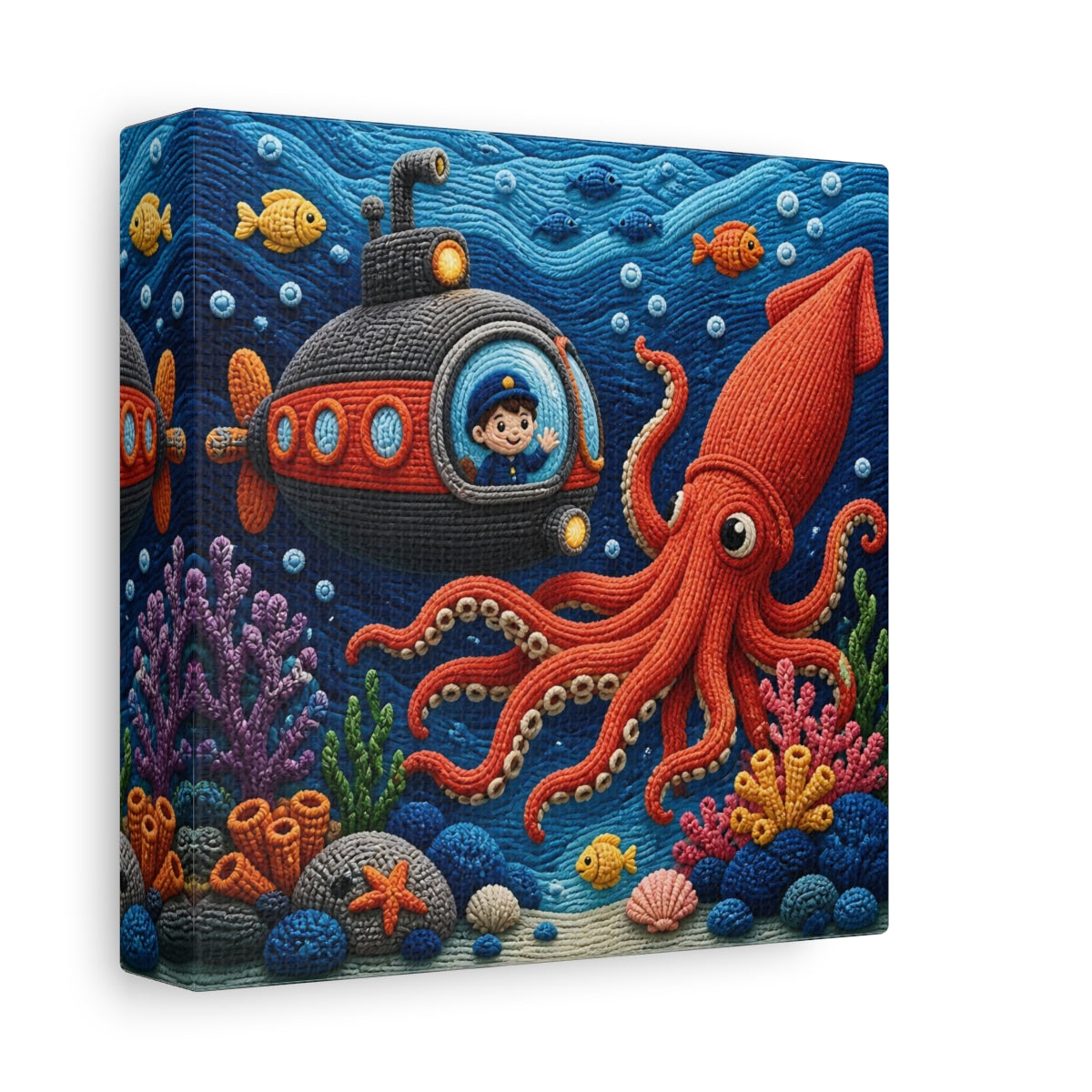 Side Mockup 2. Kids Room Squid Adventure shown as canvas print