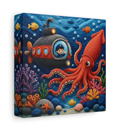 Side Mockup 2. Kids Room Squid Adventure shown as canvas print
