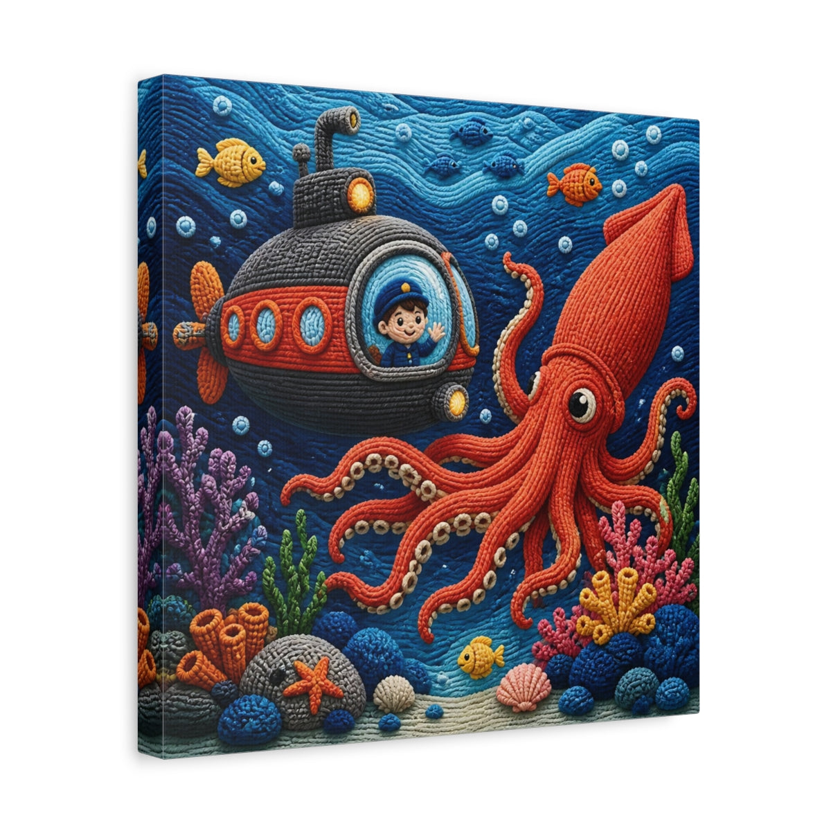 Side Mockup 7. Kids Room Squid Adventure shown as canvas print