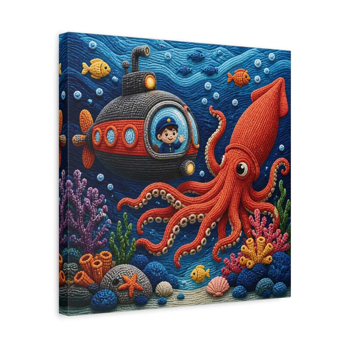 Side Mockup 6. Kids Room Squid Adventure shown as canvas print