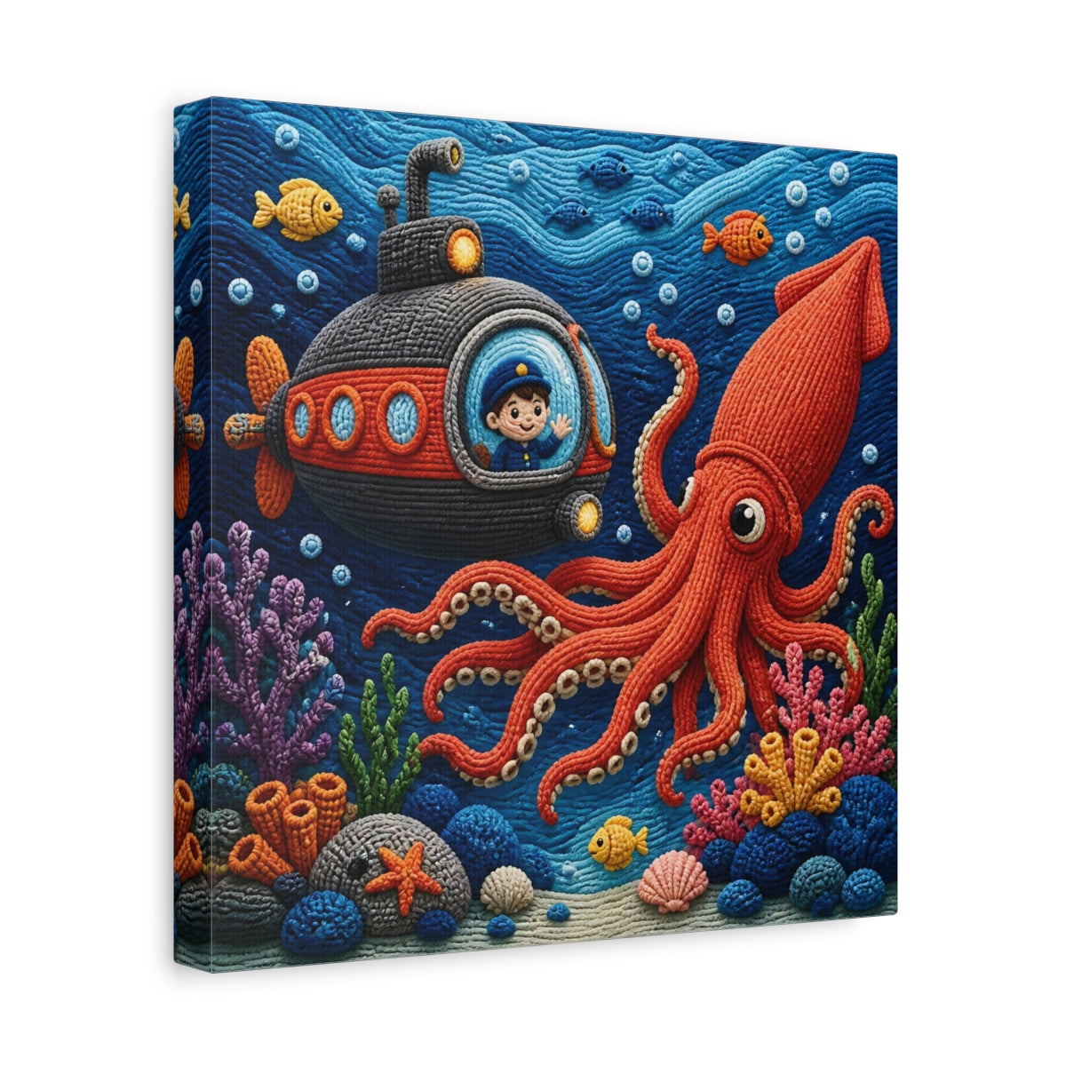 Side Mockup 8. Kids Room Squid Adventure shown as canvas print