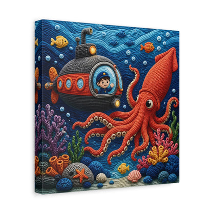 Side Mockup 8. Kids Room Squid Adventure shown as canvas print