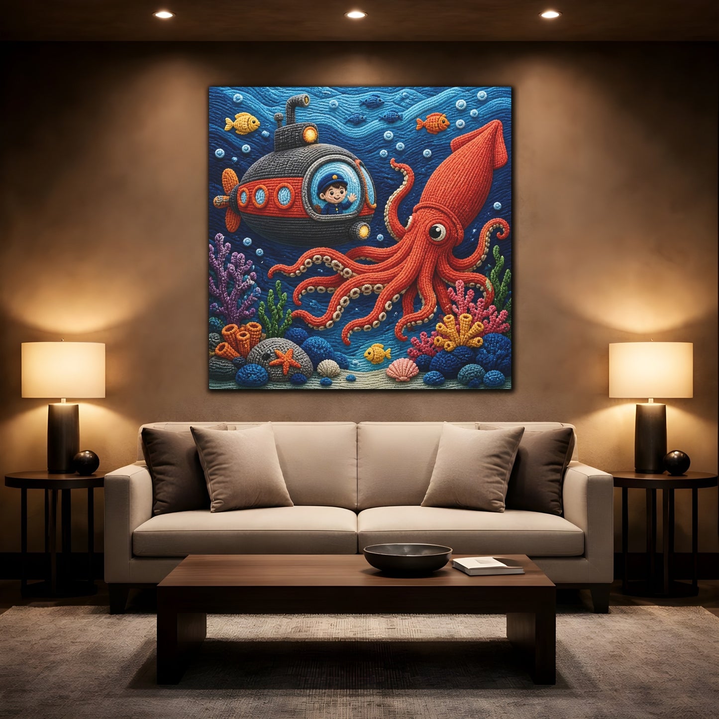 Mockup 2. Kids Room Squid Adventure shown as canvas print