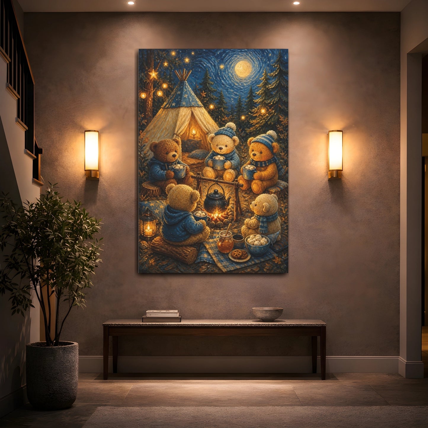 Mockup 2. Kids Room Teddy Bear Camp shown as canvas print