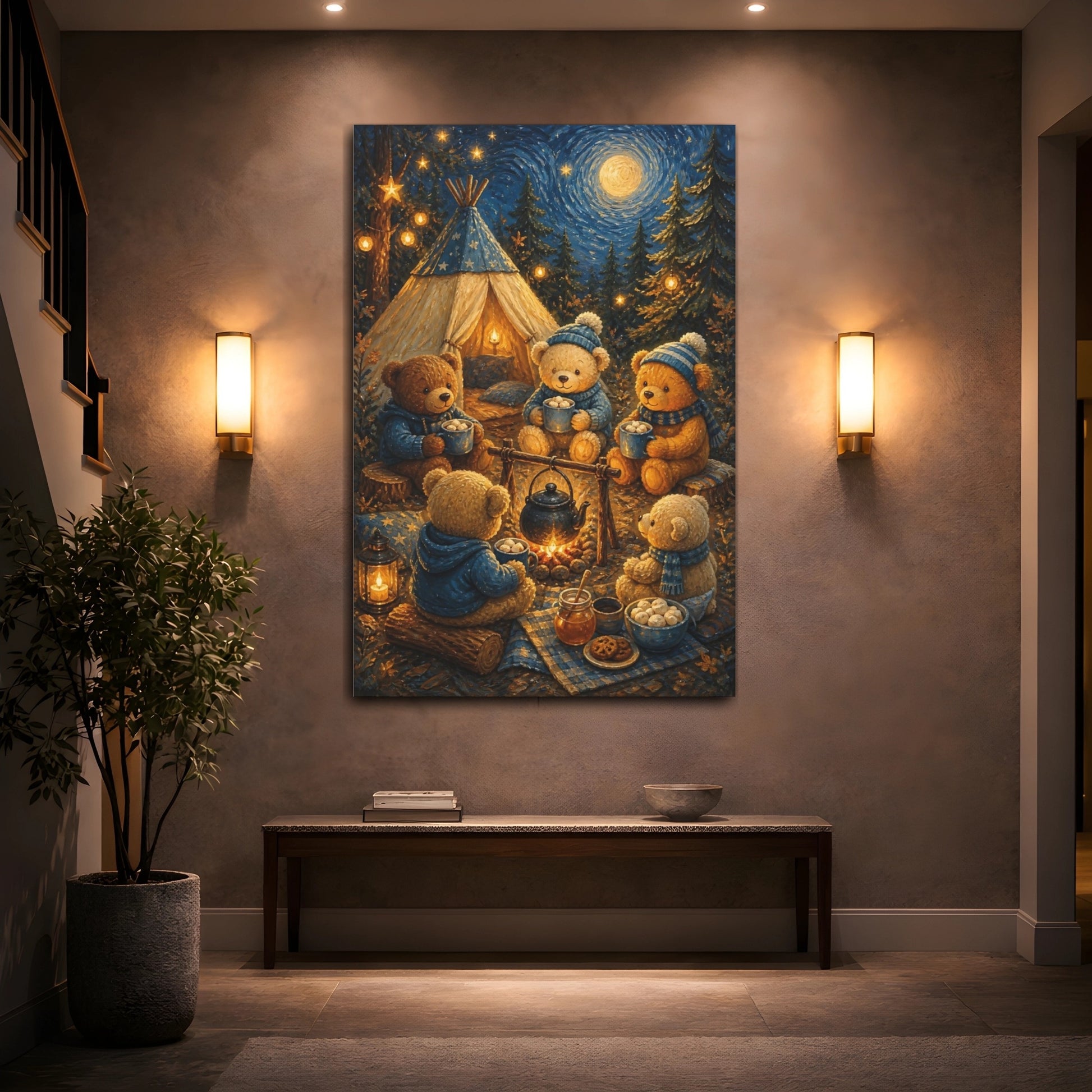 Mockup 2. Kids Room Teddy Bear Camp shown as canvas print