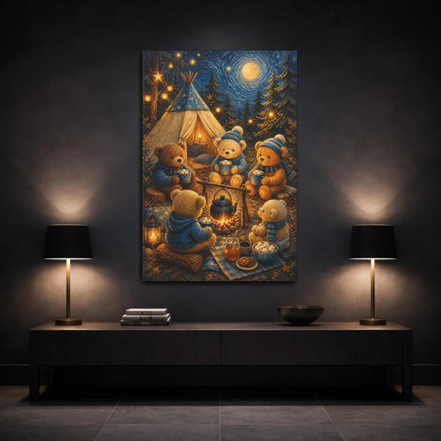 Mockup 3. Kids Room Teddy Bear Camp shown as canvas print