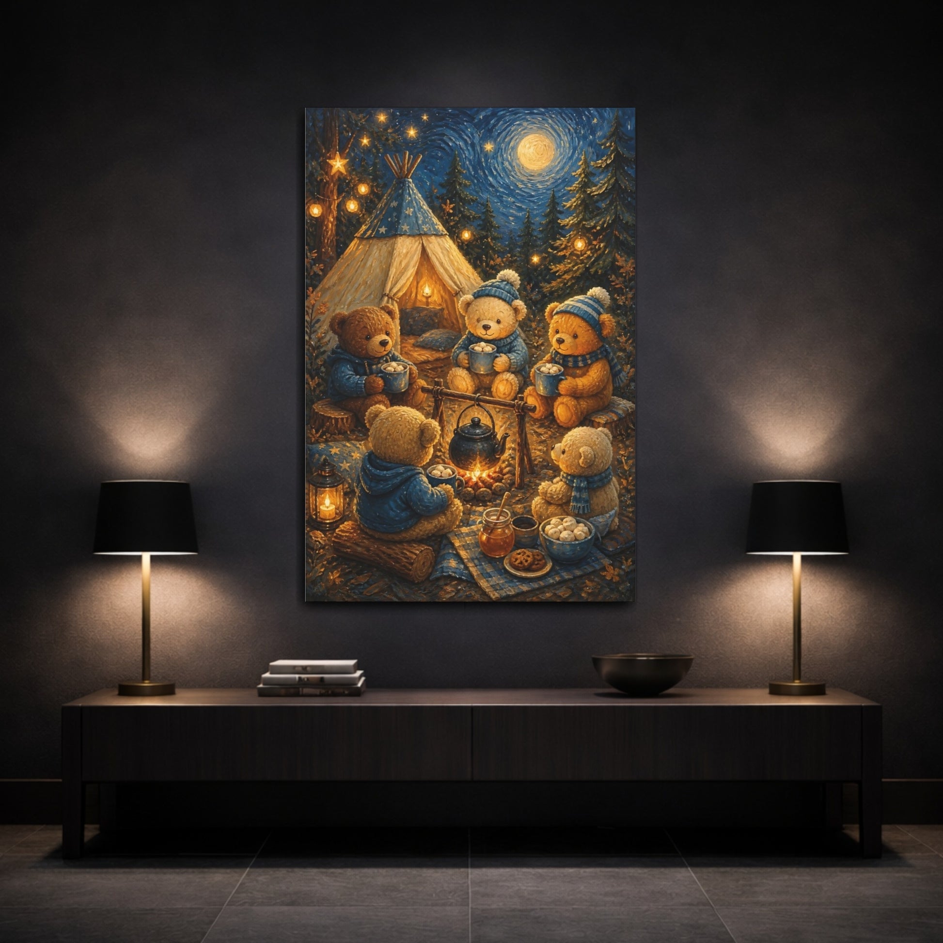 Mockup 3. Kids Room Teddy Bear Camp shown as canvas print