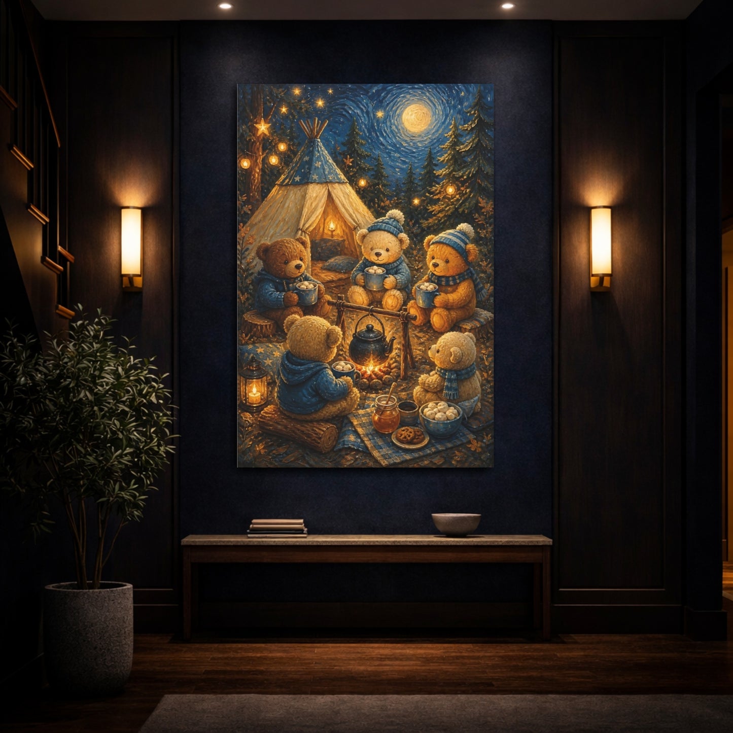 Mockup 4. Kids Room Teddy Bear Camp shown as canvas print