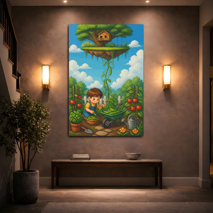 Mockup 2. Kids Room Treehouse Garden shown as canvas print