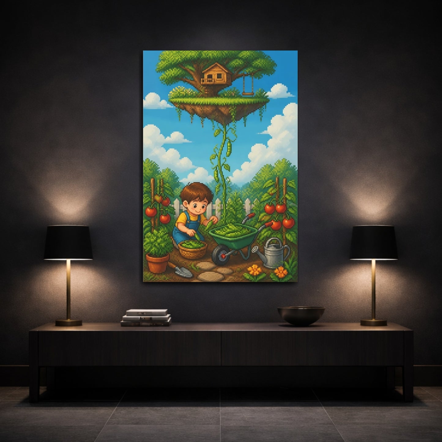 Mockup 3. Kids Room Treehouse Garden shown as canvas print