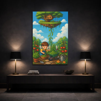Mockup 3. Kids Room Treehouse Garden shown as canvas print