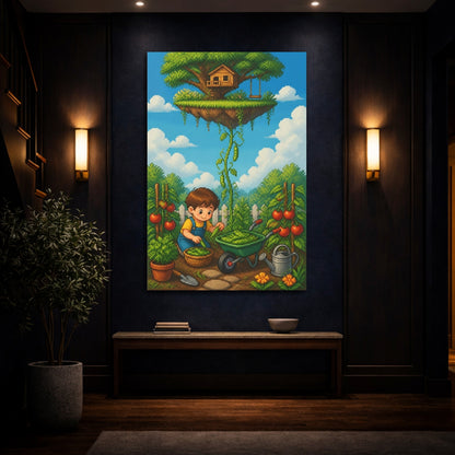 Mockup 4. Kids Room Treehouse Garden shown as canvas print
