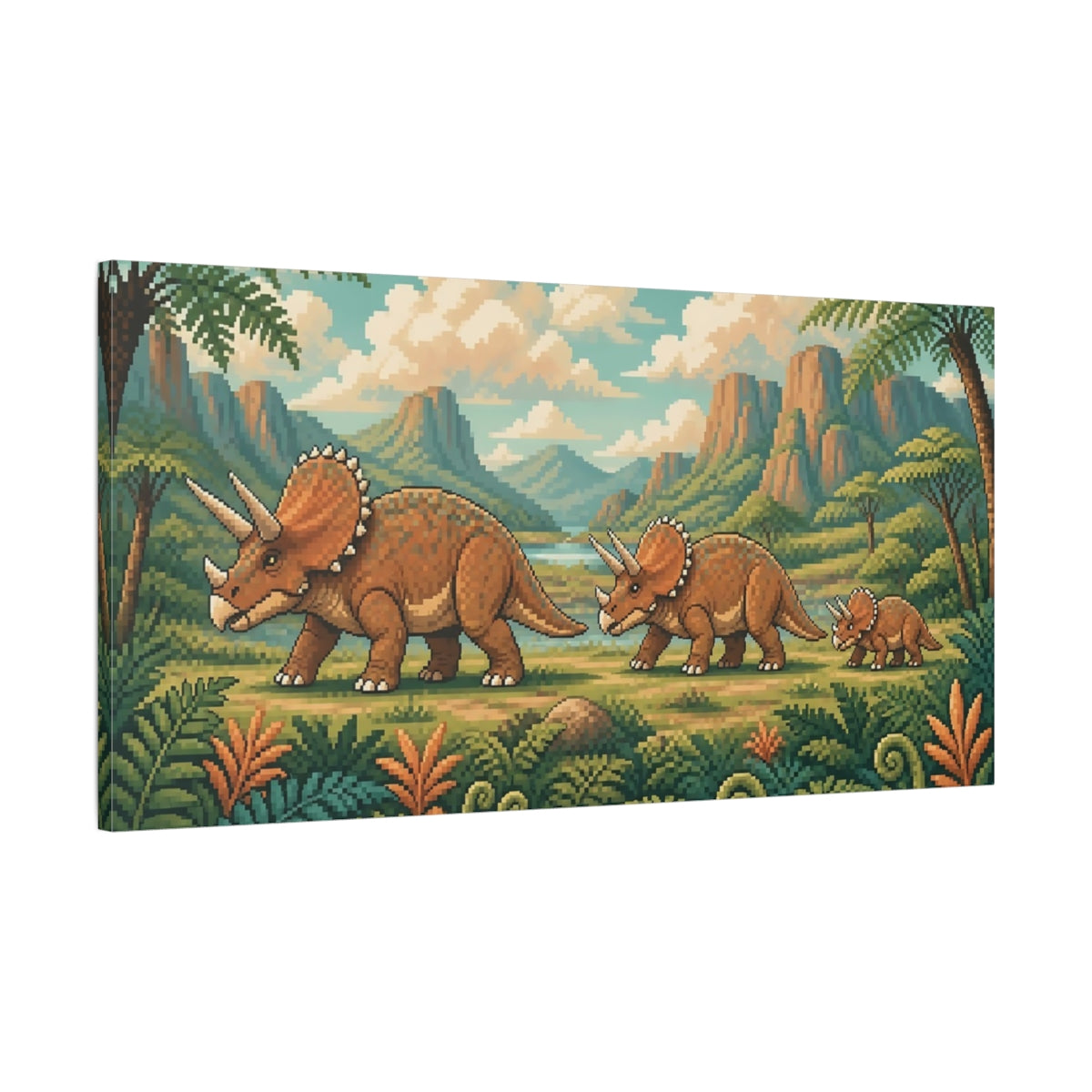 Main Mockup. Kids Triceratops Parade shown as canvas print