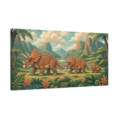 Side Mockup 1. Kids Triceratops Parade shown as canvas print