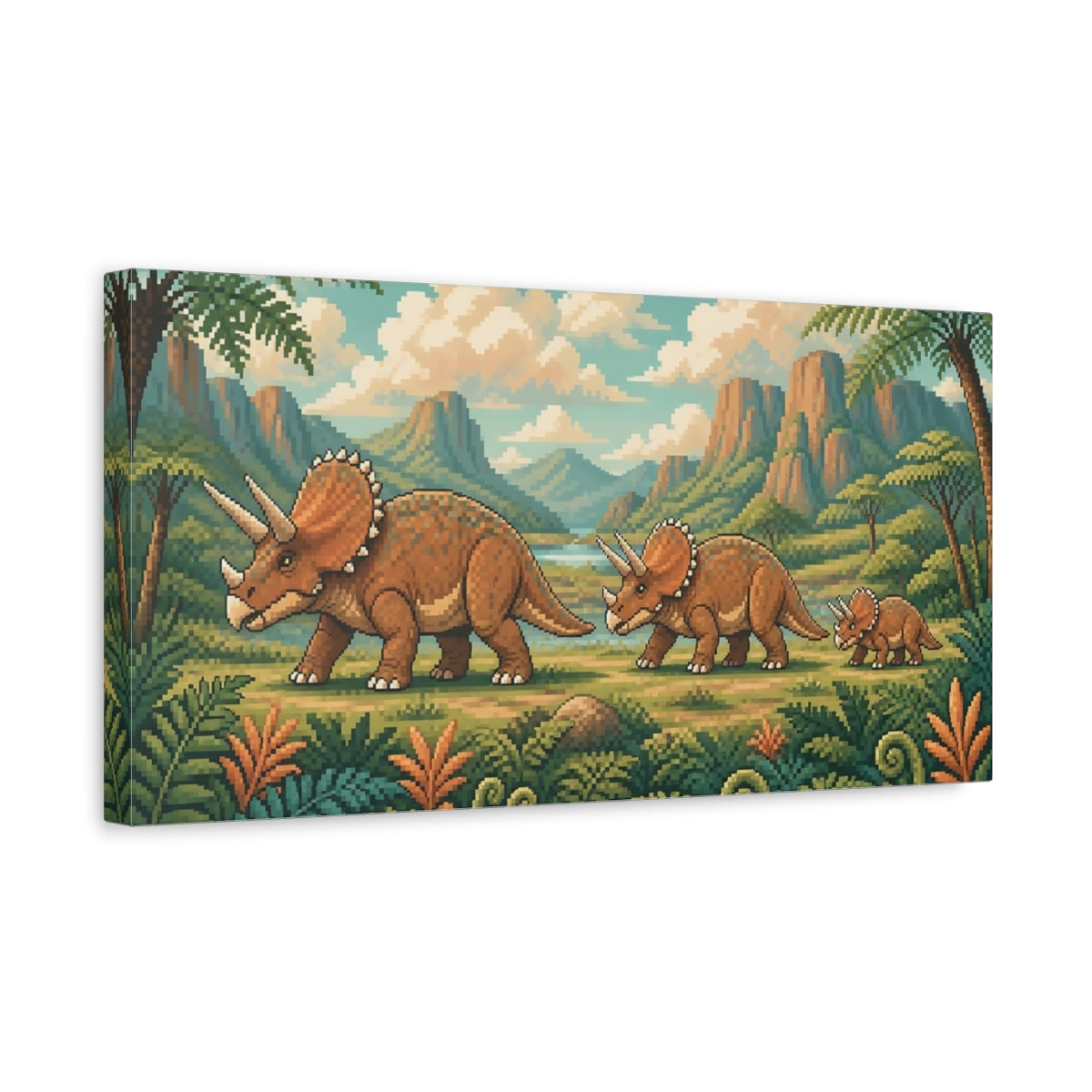 Side Mockup 3. Kids Triceratops Parade shown as canvas print