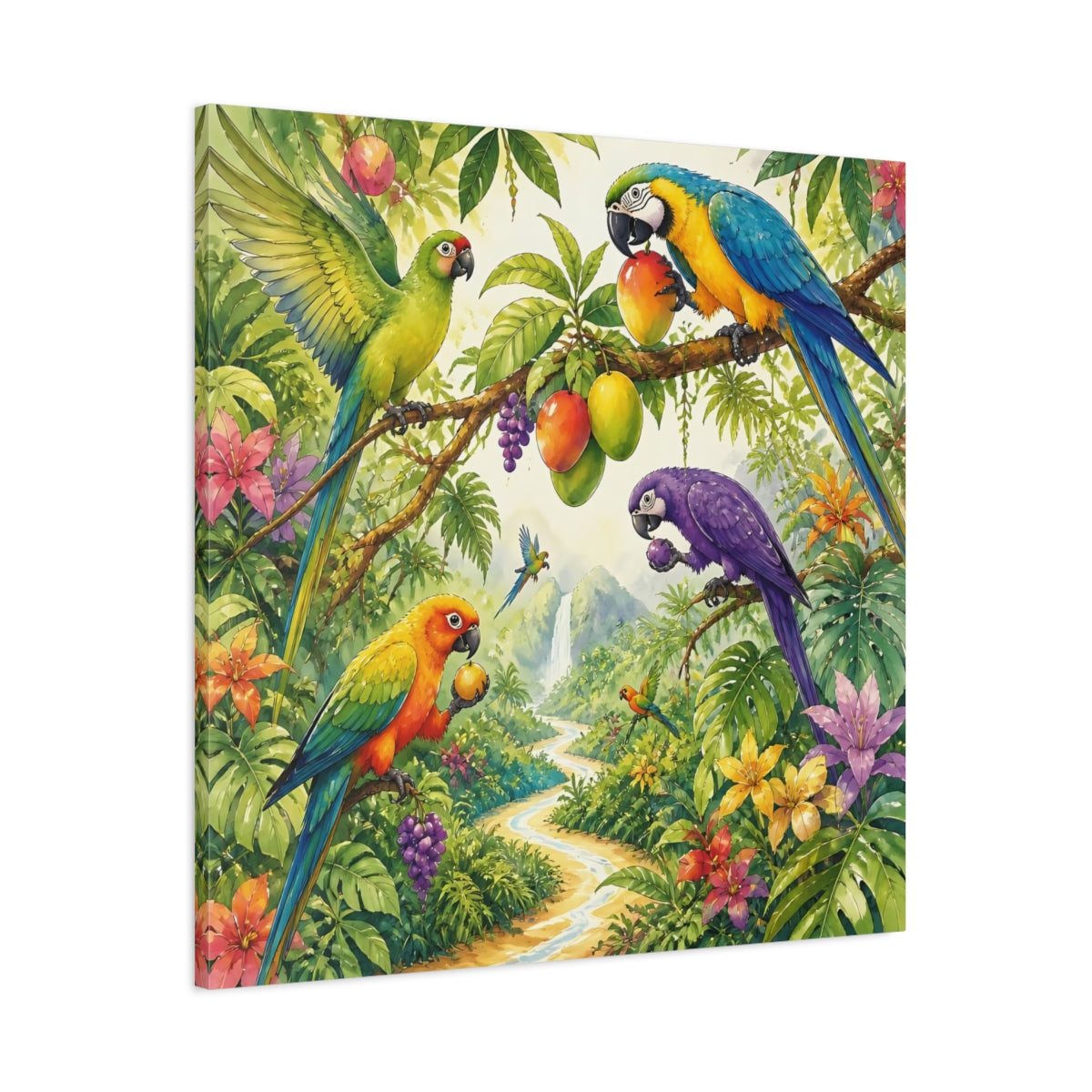 Main Mockup. Kids Tropical Parrots shown as canvas print