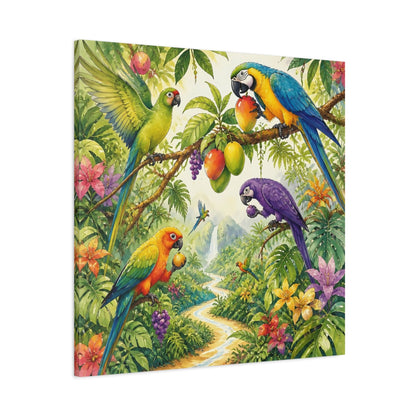 Main Mockup. Kids Tropical Parrots shown as canvas print