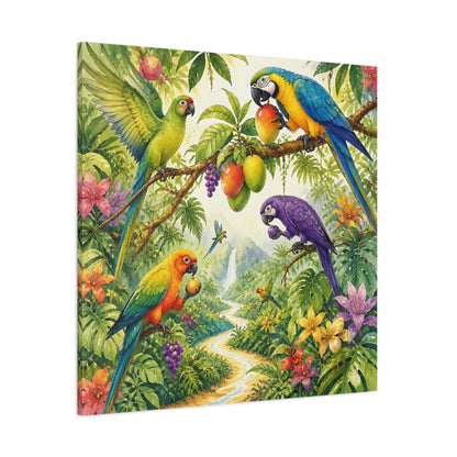 Side Mockup 1. Kids Tropical Parrots shown as canvas print