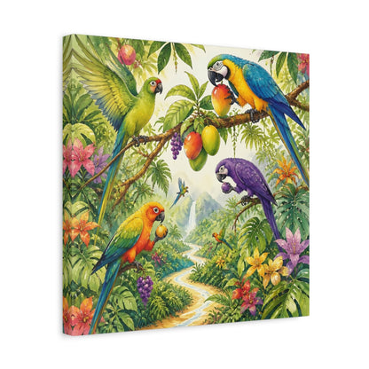 Side Mockup 6. Kids Tropical Parrots shown as canvas print