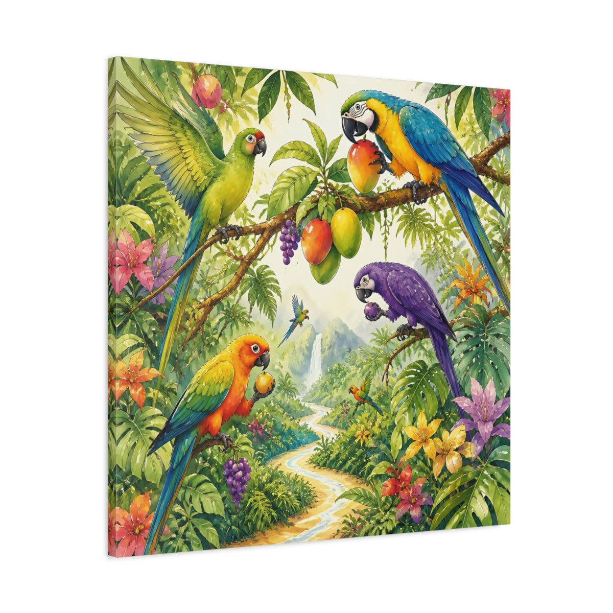 Side Mockup 3. Kids Tropical Parrots shown as canvas print