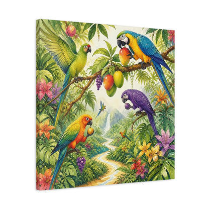 Side Mockup 4. Kids Tropical Parrots shown as canvas print