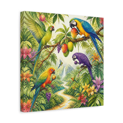 Side Mockup 7. Kids Tropical Parrots shown as canvas print