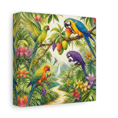 Side Mockup 2. Kids Tropical Parrots shown as canvas print