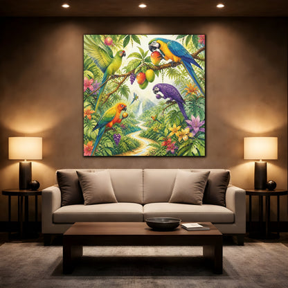 Mockup 2. Kids Tropical Parrots shown as canvas print