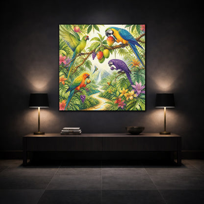 Mockup 3. Kids Tropical Parrots shown as canvas print