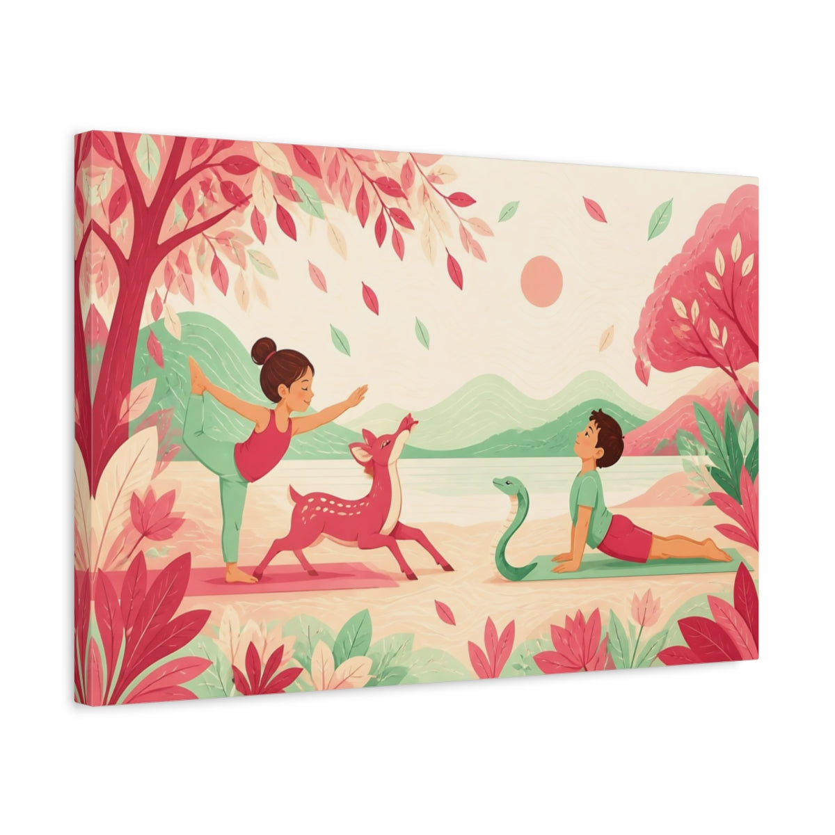 Side Mockup 3. Kids Yoga With Deer shown as canvas print