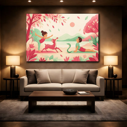 Mockup 2. Kids Yoga With Deer shown as canvas print