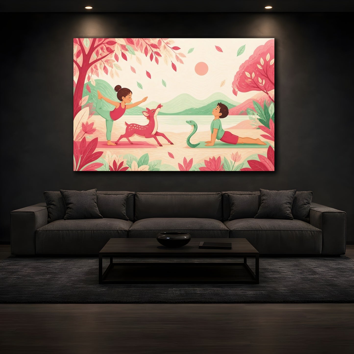 Mockup 3. Kids Yoga With Deer shown as canvas print
