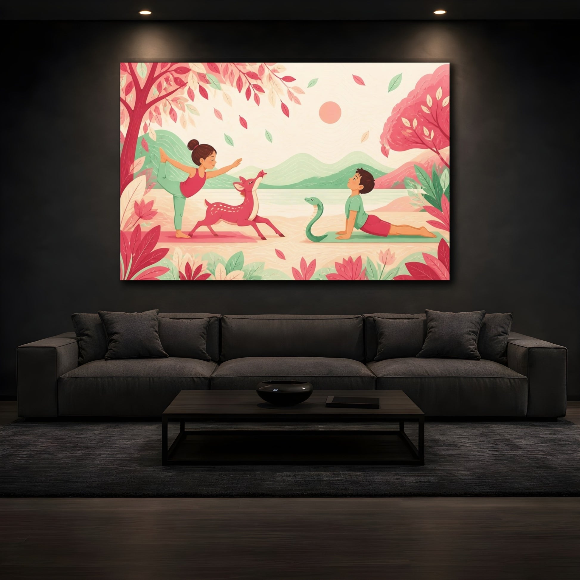 Mockup 3. Kids Yoga With Deer shown as canvas print