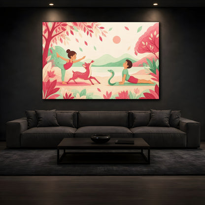 Mockup 3. Kids Yoga With Deer shown as canvas print