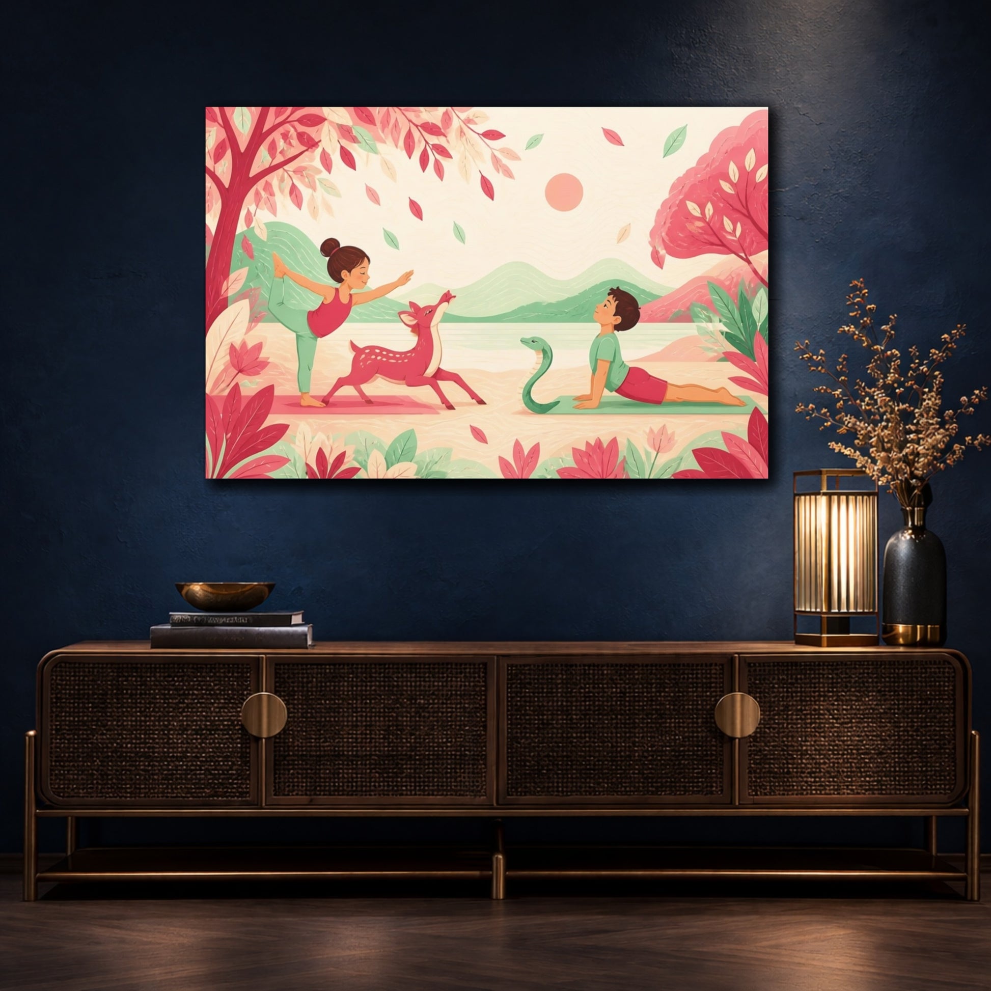 Mockup 4. Kids Yoga With Deer shown as canvas print