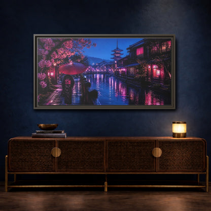 Mockup 4. Kimono Stroll By Canal shown as framed canvas print