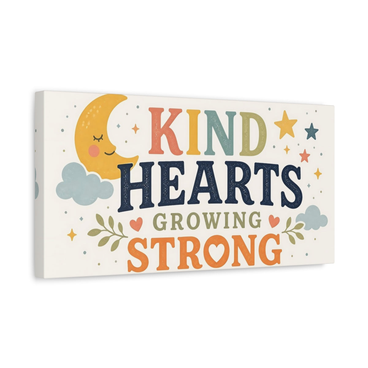 Side Mockup 3. Kind Hearts Nursery Art shown as canvas print