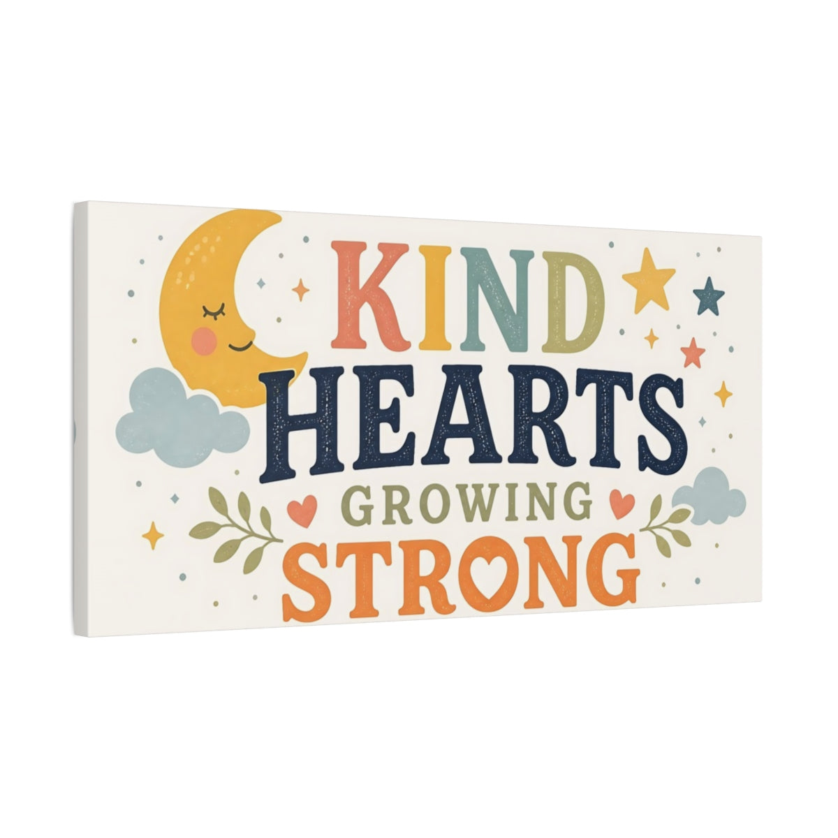 Side Mockup 1. Kind Hearts Nursery Art shown as canvas print