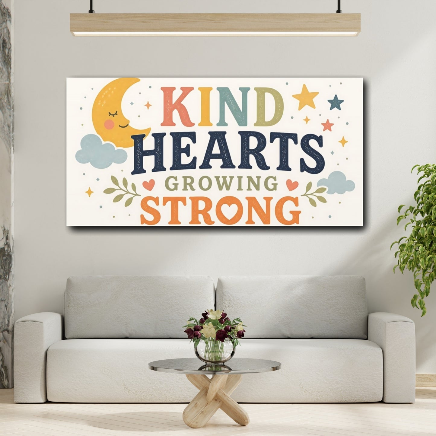 Mockup 2. Kind Hearts Nursery Art shown as canvas print