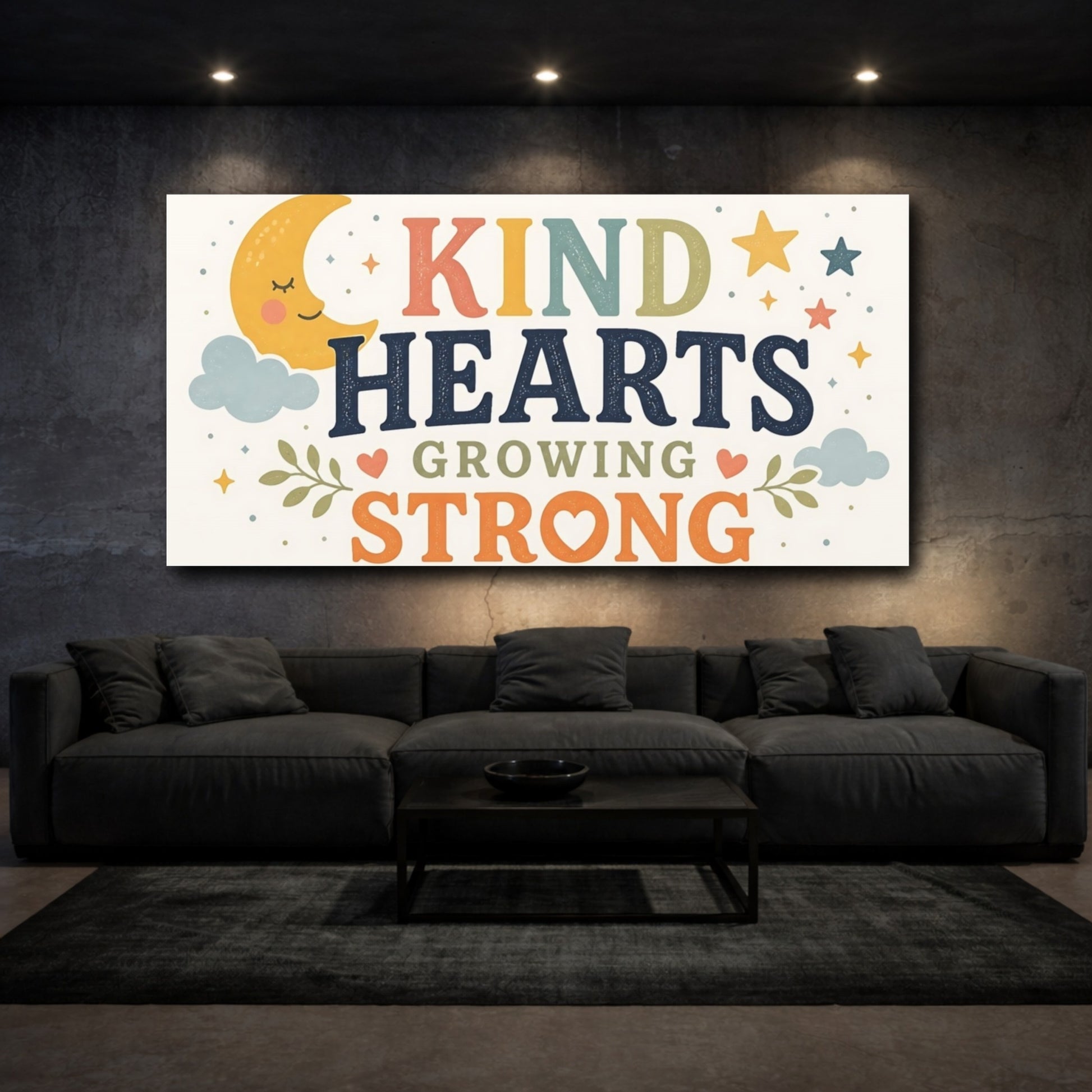 Mockup 3. Kind Hearts Nursery Art shown as canvas print