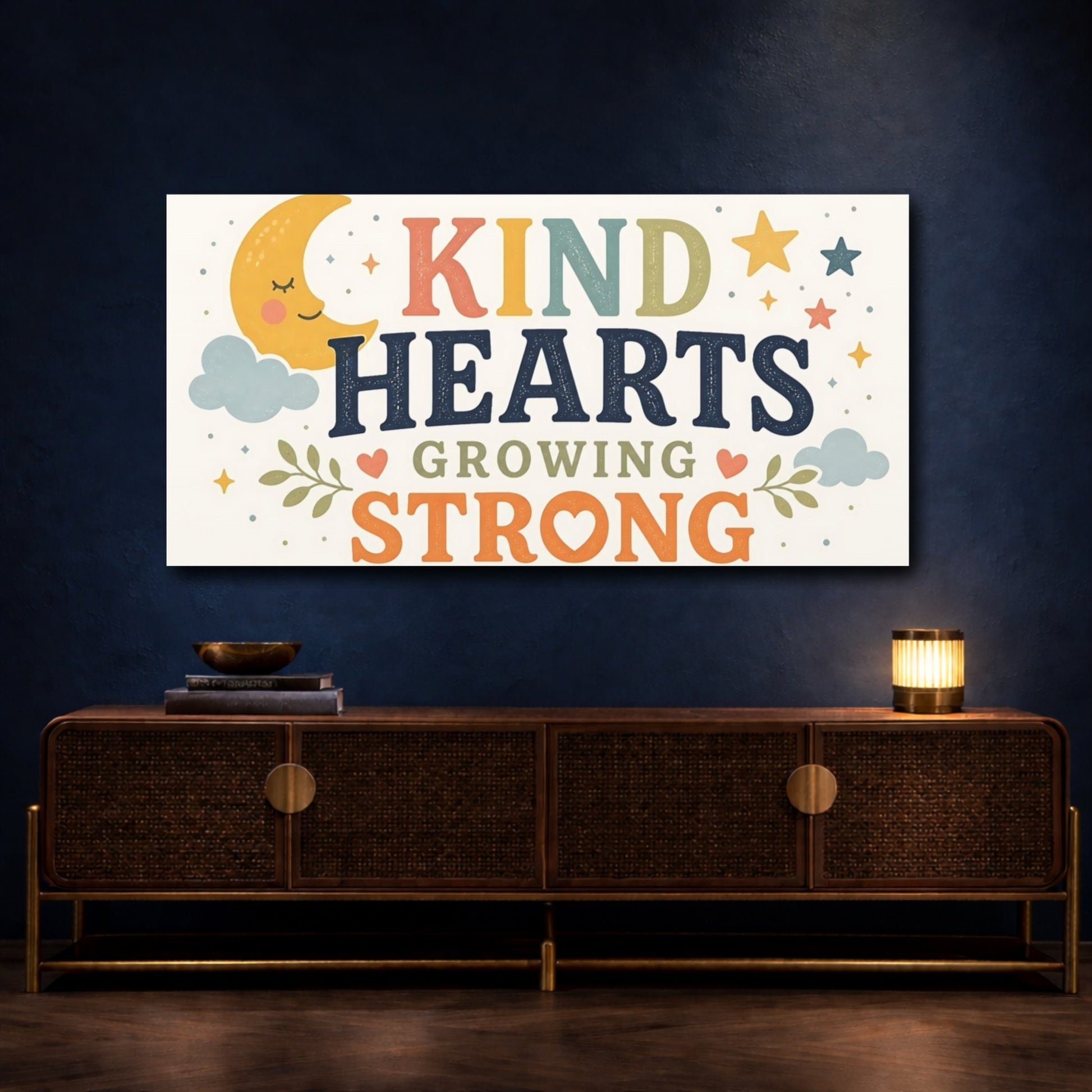 Mockup 4. Kind Hearts Nursery Art shown as canvas print