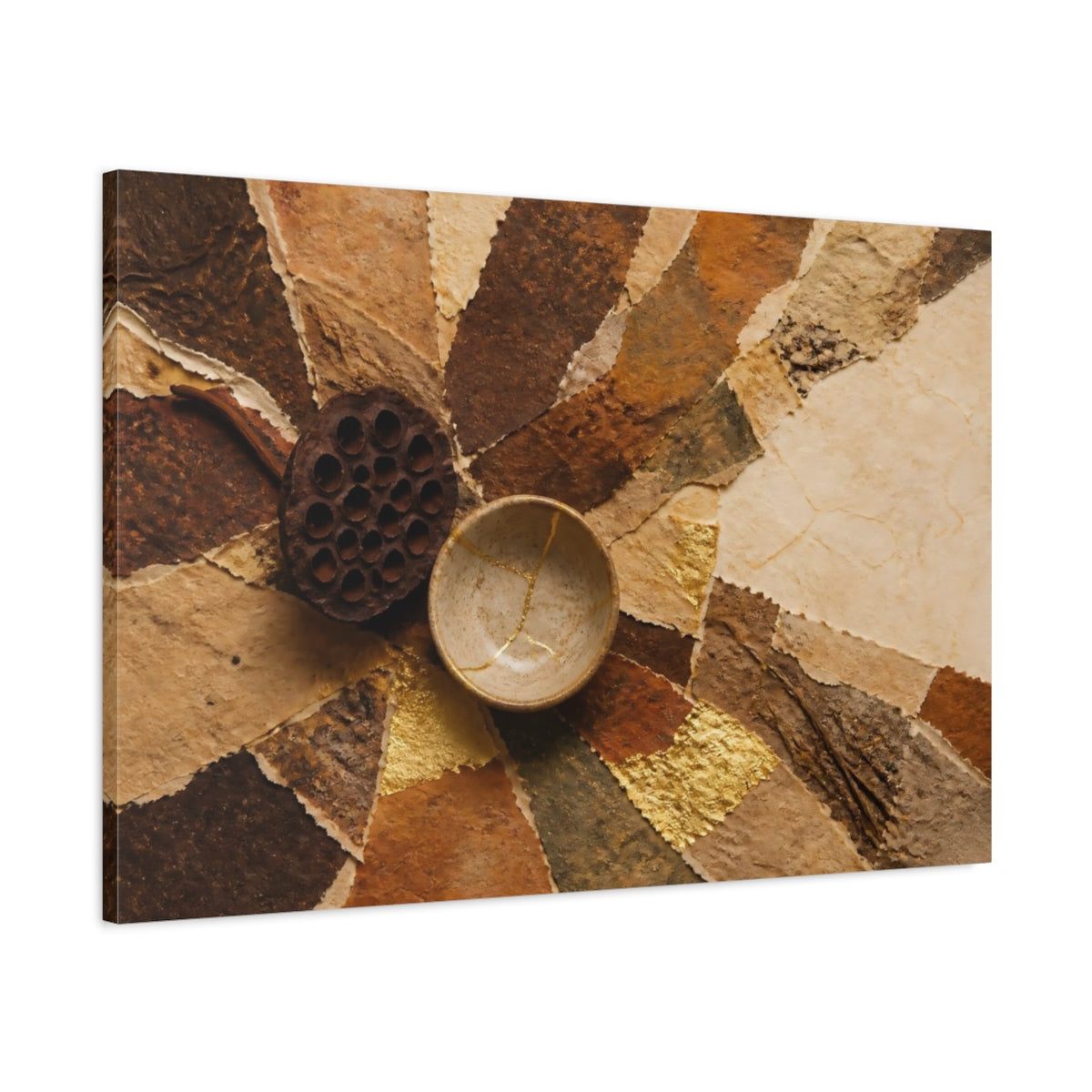 Main Mockup. Kintsugi Bowl And Seedpod shown as canvas print
