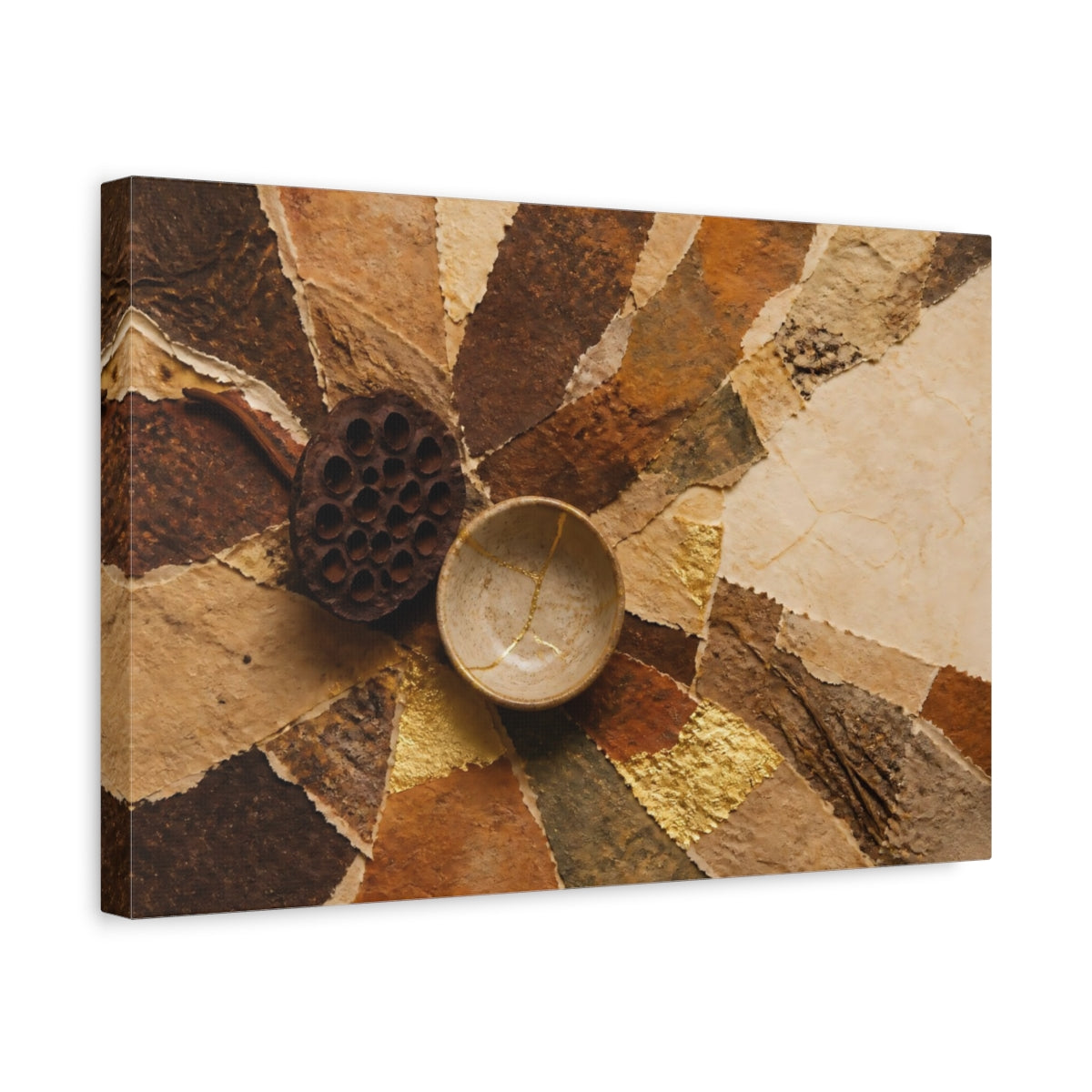 Side Mockup 4. Kintsugi Bowl And Seedpod shown as canvas print