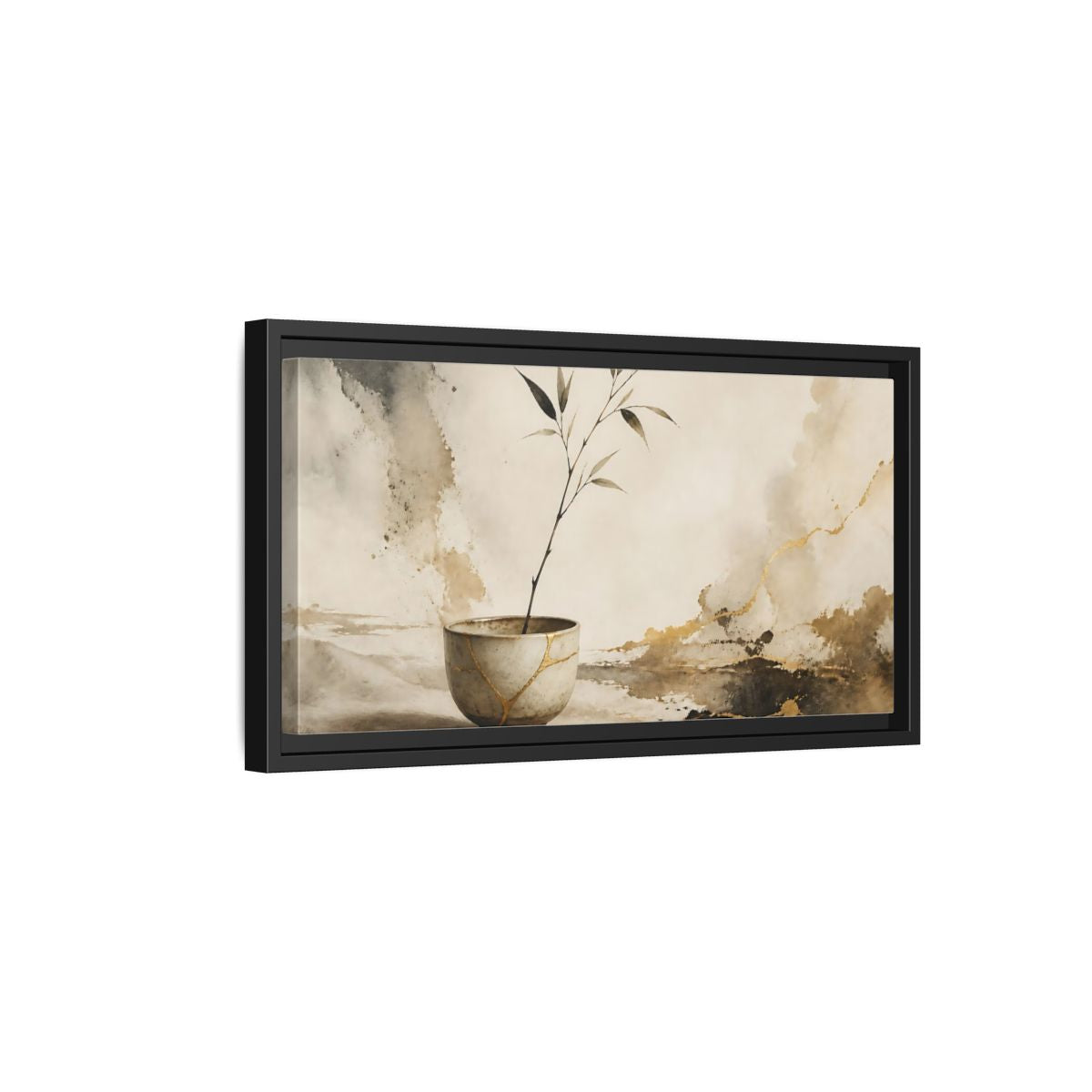 Side Mockup 8. Kintsugi Cup With Branch shown as framed canvas print