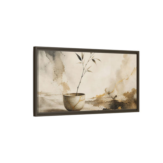 Main Mockup. Kintsugi Cup With Branch shown as framed canvas print